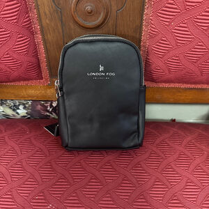 London Fog Black Adjustable Janice Double Compartment Sling Bag